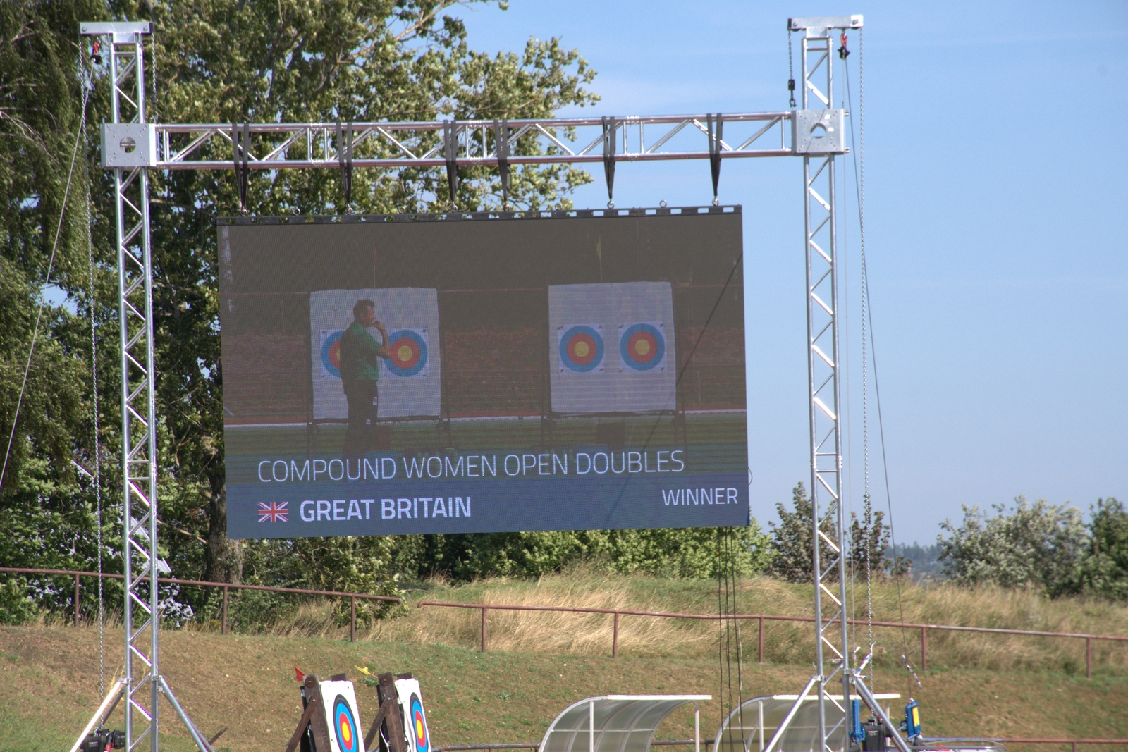 Screen showing the GB CWO doubles team winning gold