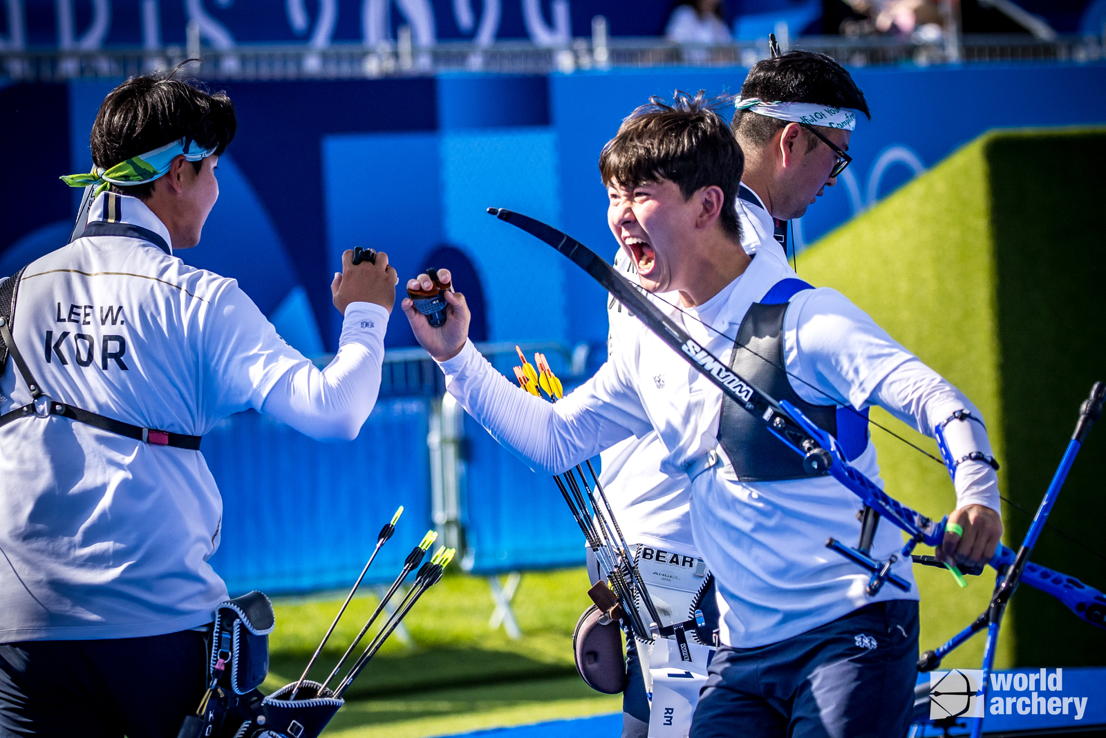 Gold medal match in the men's team event at Paris 2024. Credit: World Archery